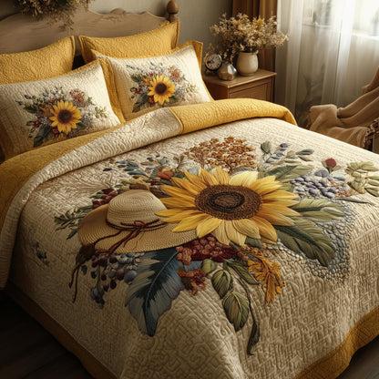 Sunflower 3piece Quilted Bedding Set Durable & Long-lasting