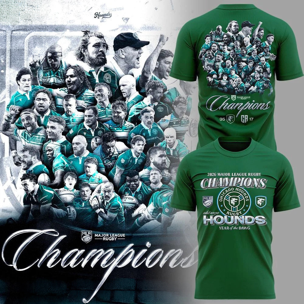 Chicago Hounds 2026 MLR Champions T-Shirt Chicago Hounds Rugby Union Merch Best Fan Gears - Foxy23shop