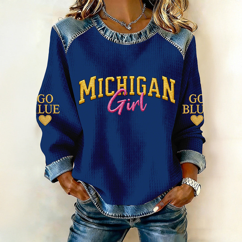 Michigan Wolverines Merch Michigan Girl Sweatshirt Go Blue Clothing Gifts For Fan - Foxy23shop