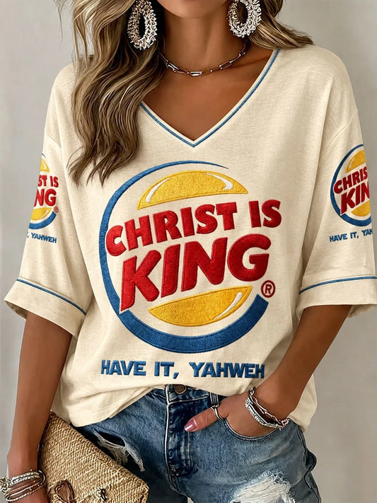 Christ Is King Have It Yahweh V-Neck Raglan Shirt Funny Christian Tee Christian Gift Ideas - Foxy23shop