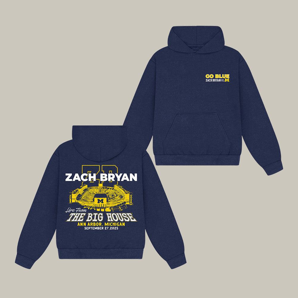 ZB Go Blue The Big House Hoodie Zach Bryan Hooded Sweatshirt Music Fan Gift - Foxy23shop