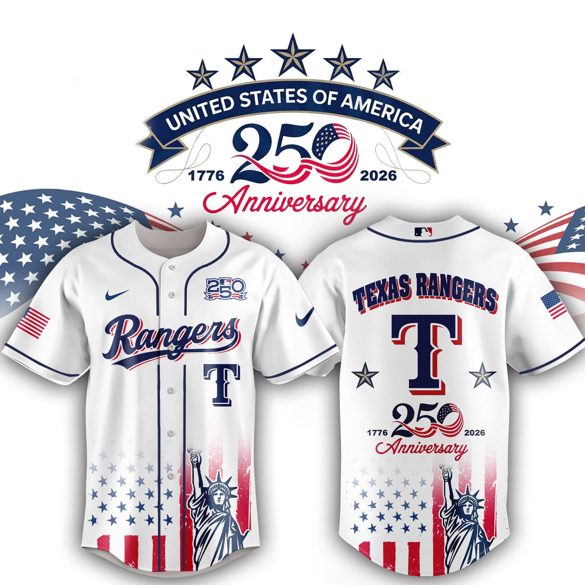 Rangers x America 250th Anniversary Jersey Independence Day 2026 Merch Fan Gears - Foxy23shop
