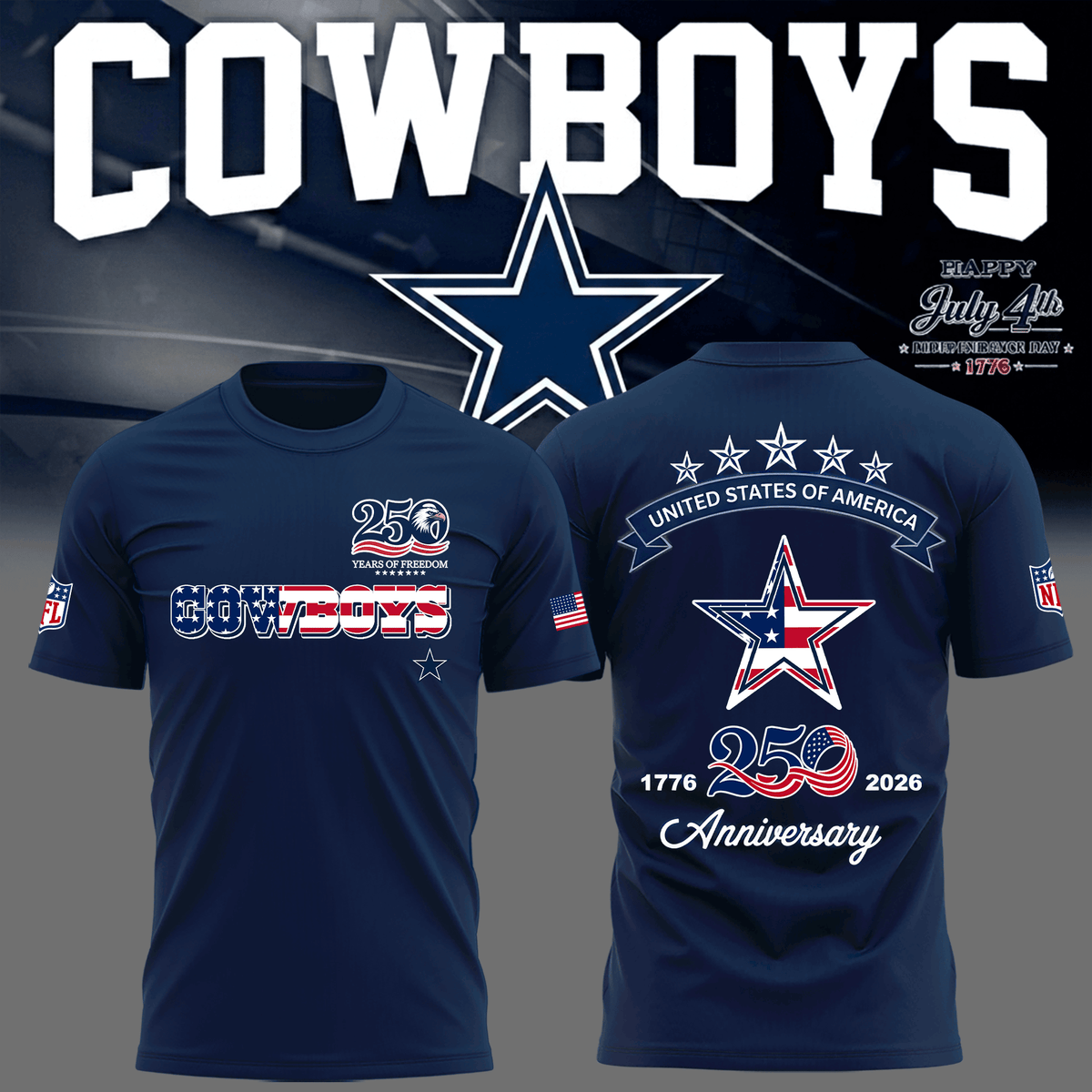 Dallas Cowboy Merch USA 250Th Anniversary T-Shirt Best Football Clothes Fans Gear - Foxy23shop