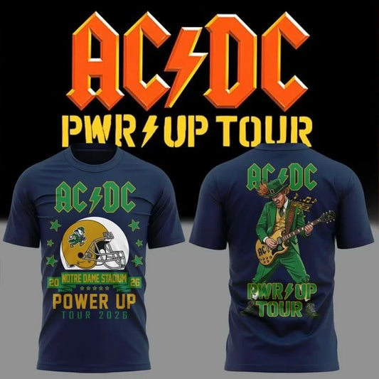 Notre Dame Football x ACDC Merch Power Up Tour 2026 T-Shirt Best Gift For Music Lovers - Foxy23shop