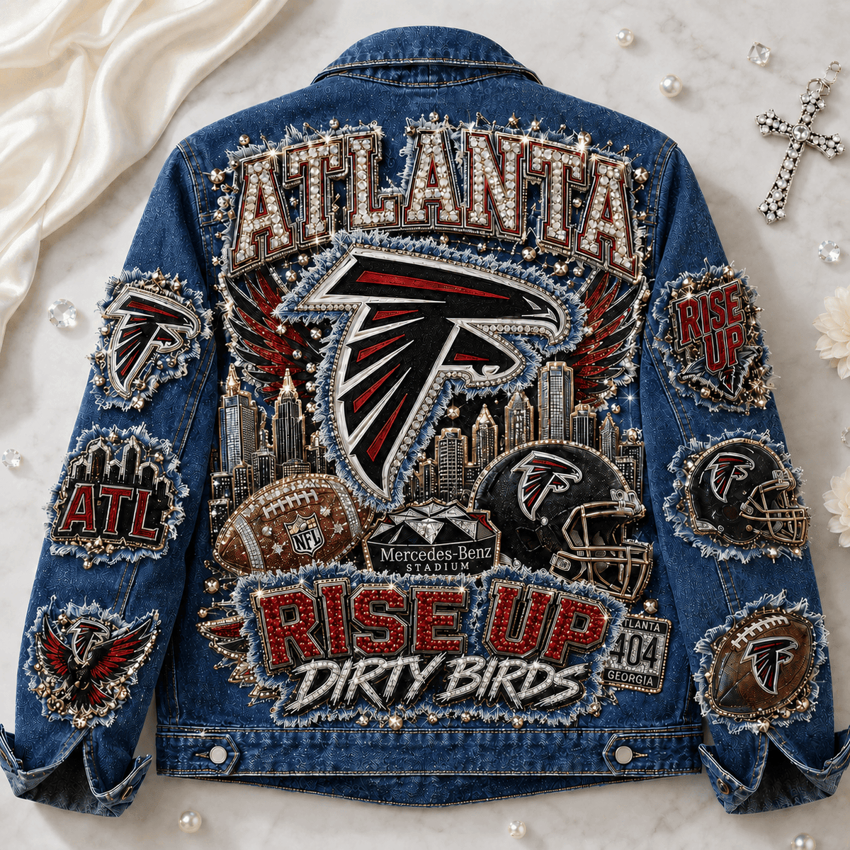 Atlanta Falcons Rise Up Dirty Birds Denim Jacket Atlanta Falcons Merch Birthday Gift - Foxy23shop