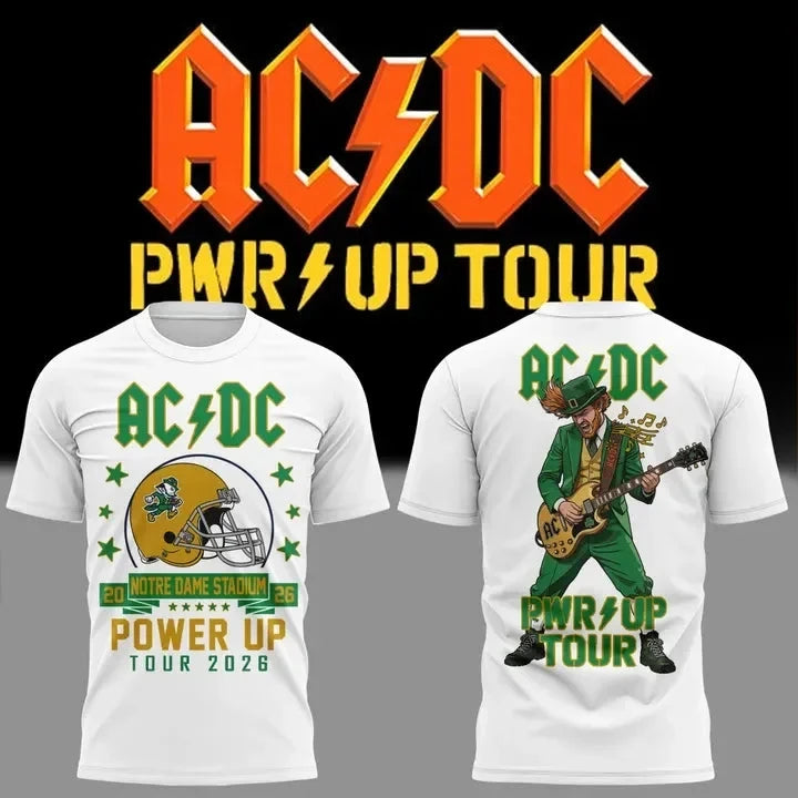 ACDC x Notre Dame Football Power Up Tour 2026 T-Shirt Best Gifts For Rock Music Fans - Foxy23shop