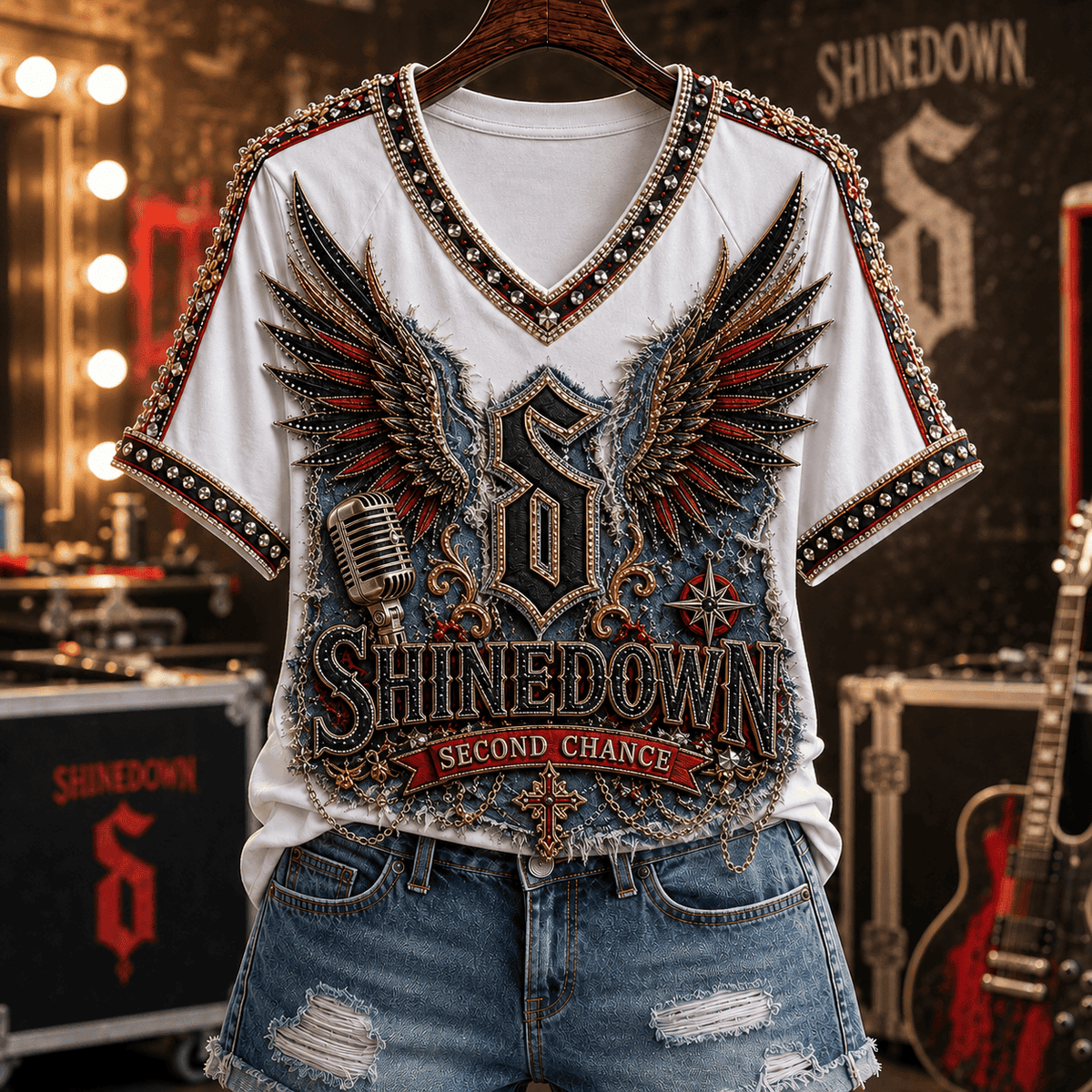 Shinedown Merch Second Chance V-Necj Shirt Shinedown Music Apparel Gift For Sister - Foxy23shop