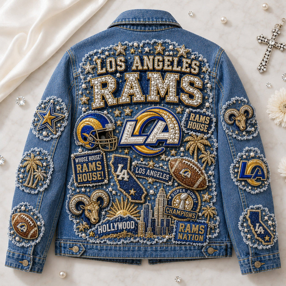 Los Angeles Rams Nation Denim Jacket Los Angeles Rams Merch Gift For Devoted Fans - Foxy23shop