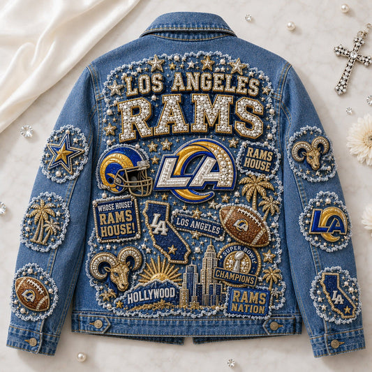 Los Angeles Rams Nation Denim Jacket Los Angeles Rams Merch Gift For Devoted Fans - Foxy23shop
