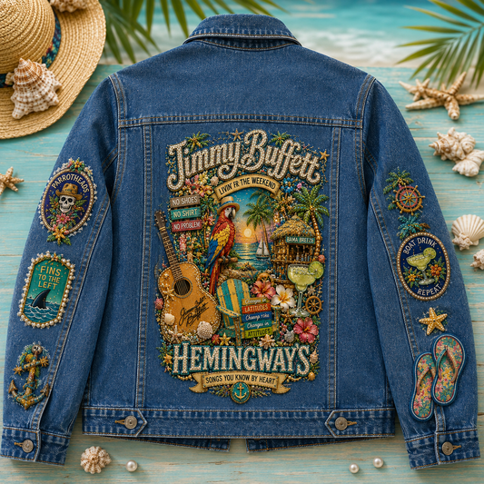 Jimmy Buffett Hemingways Songs You Know By Heart Denim Jacket Jimmy Buffett Merch Music Fan Gift - Foxy23shop