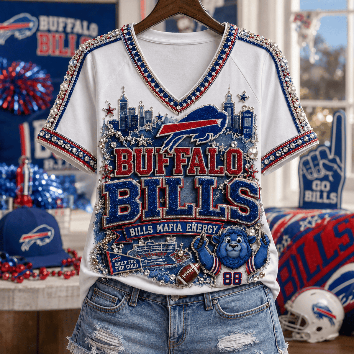Buffalo Bills Football Team V-Neck Shirt Buffalo Bills Merch Football Gears - Foxy23shop