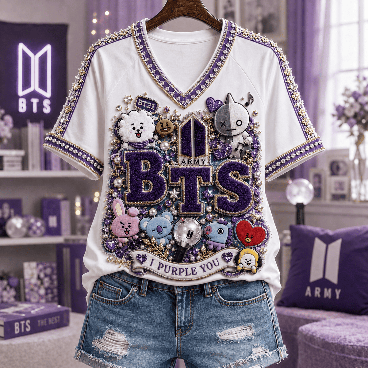 BTS Merch Purple You 2026 World Tour V-Neck Shirt Unique Gift For Army - Foxy23shop