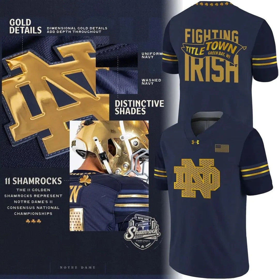 Notre Dame Fighting Irish Merch 2026 Shamrock Series V-Neck Shirt Gift For Football Lovers - Foxy23shop
