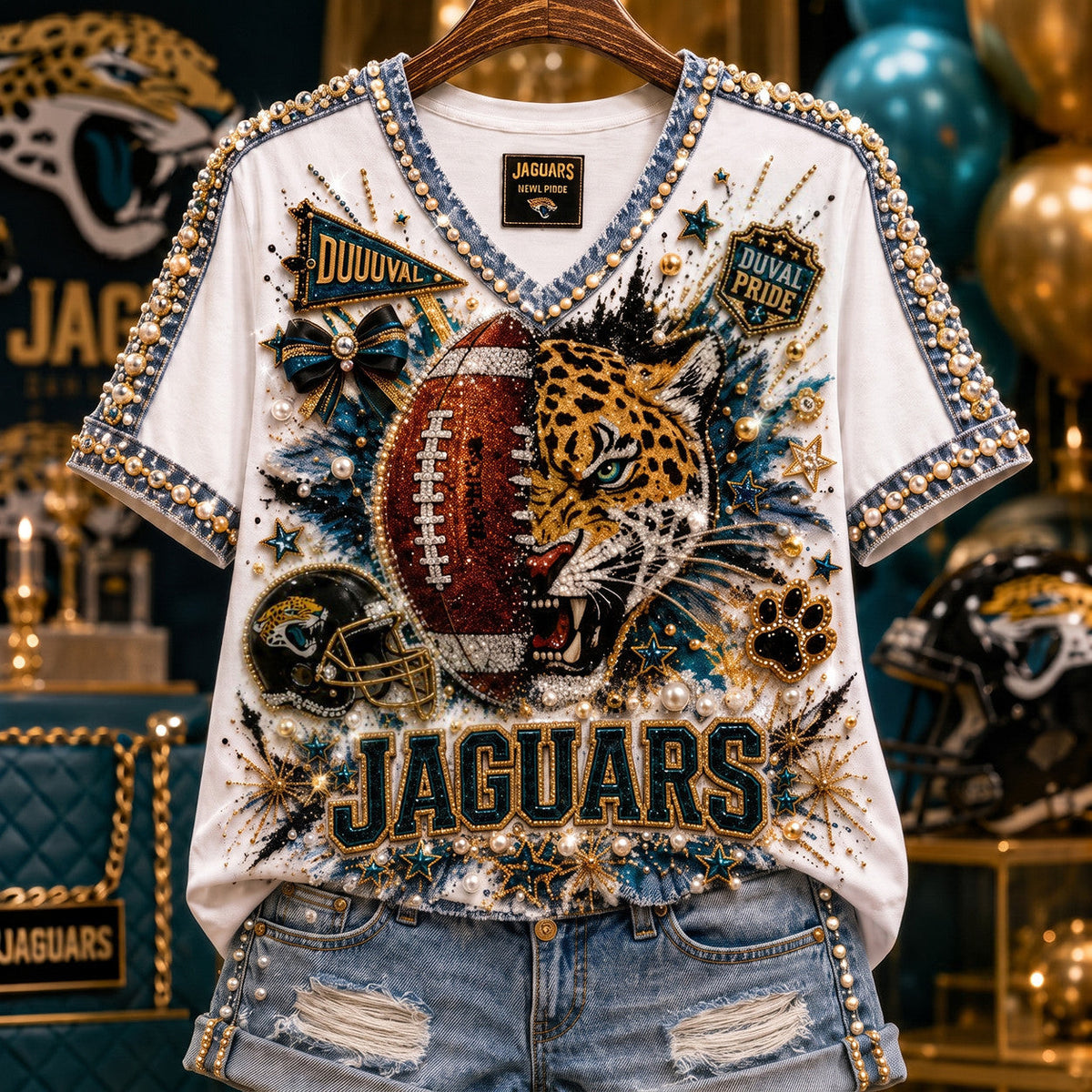 Jacksonville Jaguars American Football V-Neck Shirt Jacksonville Jaguars Merch Fan Gears - Foxy23shop