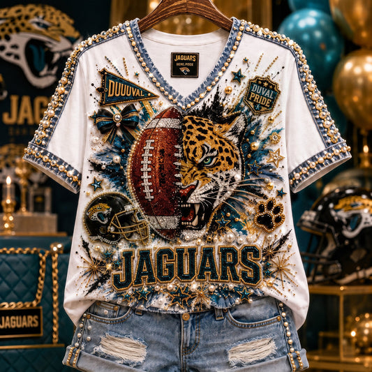 Jacksonville Jaguars American Football V-Neck Shirt Jacksonville Jaguars Merch Fan Gears - Foxy23shop