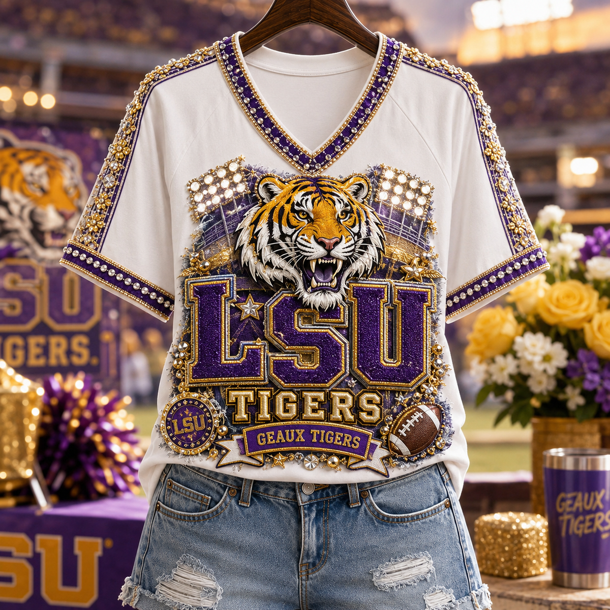 LSU Tigers Mike The Tigers V-Neck Shirt LSU Tigers Merch Football Fan Gears - Foxy23shop