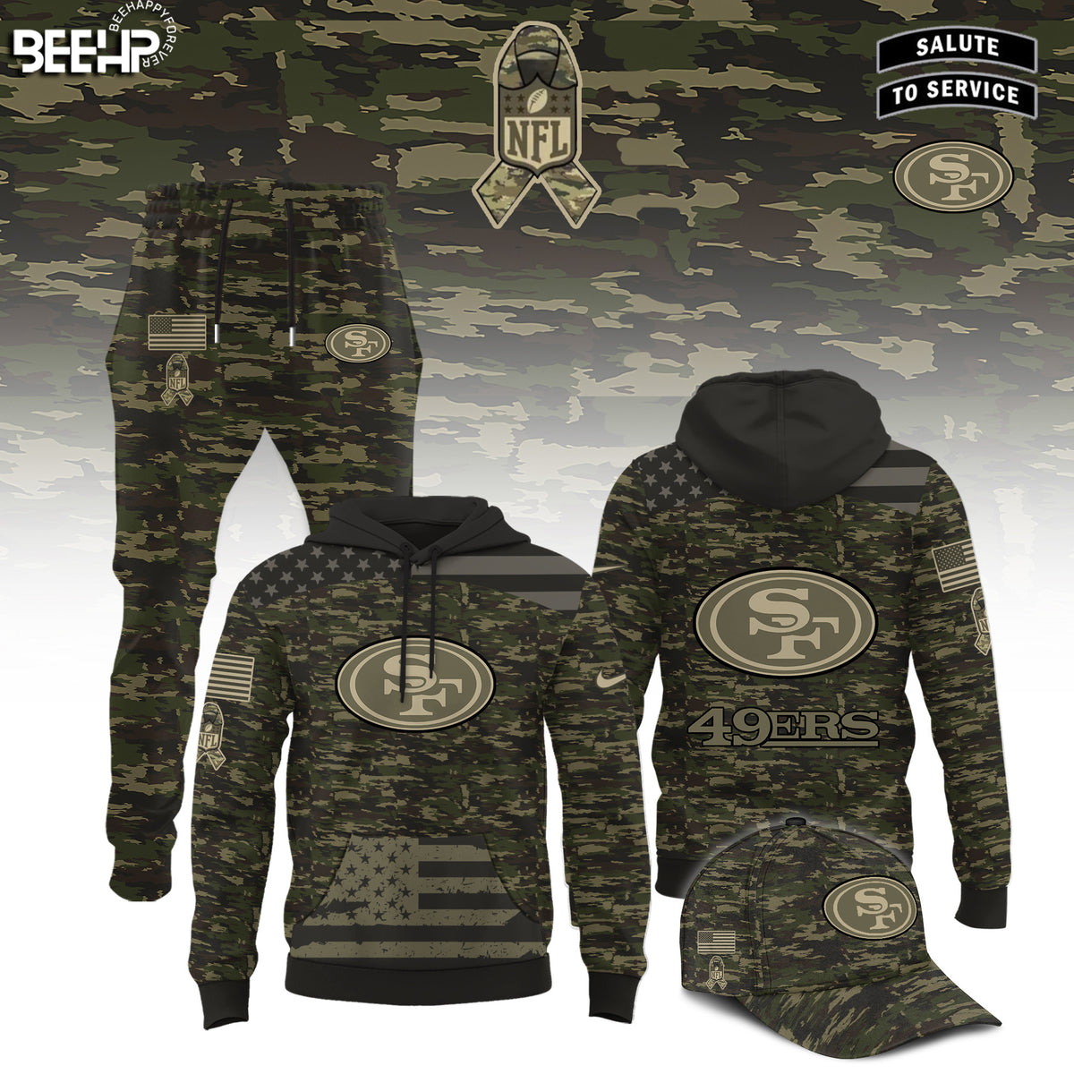 San Francisco 49ers Merch Salute To Service Hoodie Great Gift For Football Fans - Foxy23shop