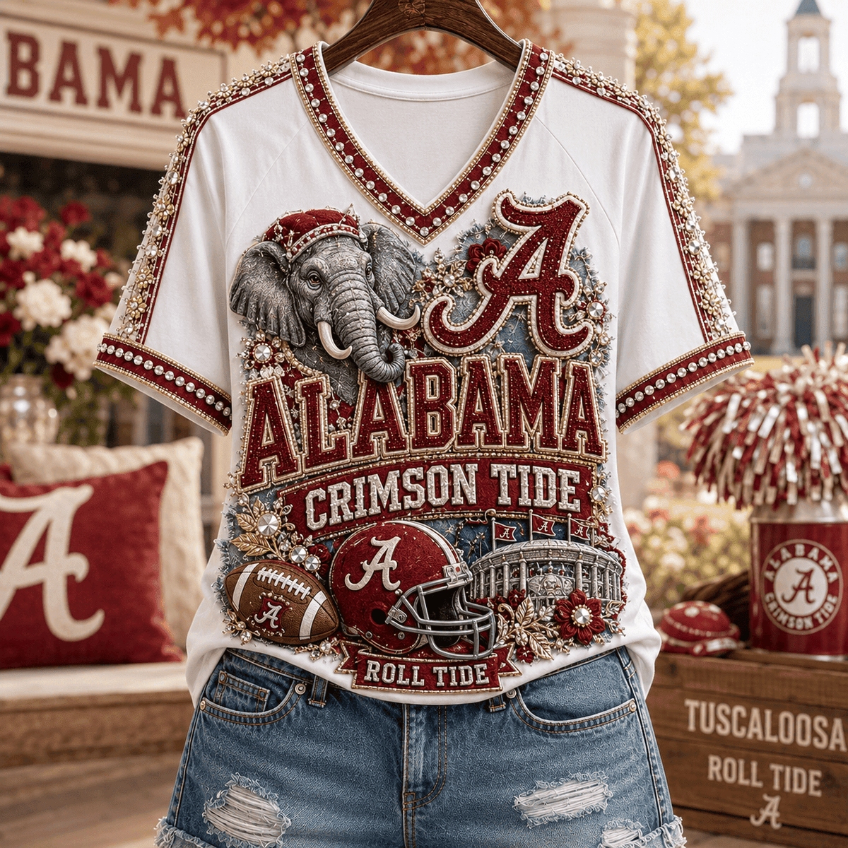 Alabama Crimson Tide Football Team V-Neck Shirt Alabama Crimson Tide Merch Football Gears - Foxy23shop