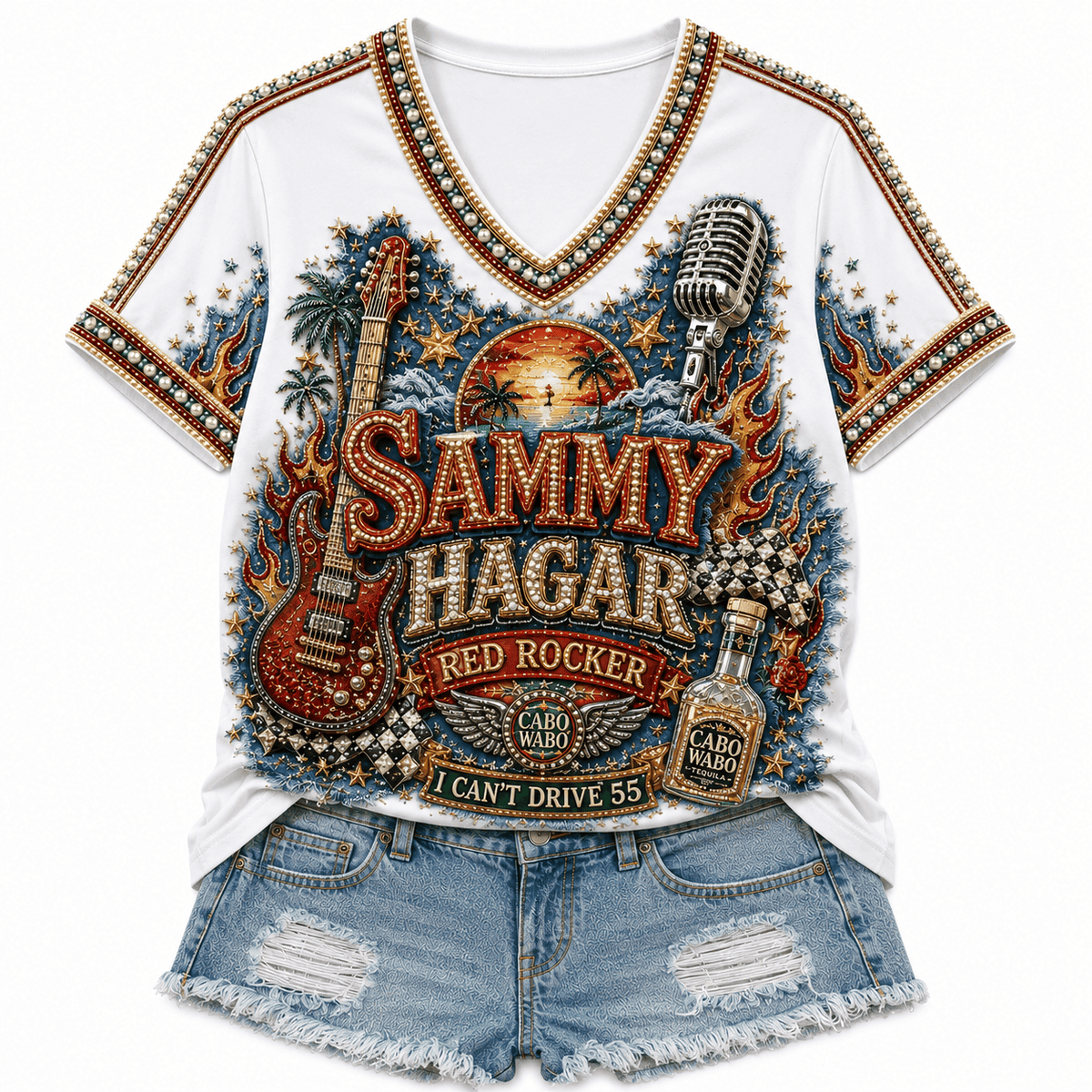 Sammy Hagar Red Rocker V-Neck Shirt Sammy Hagar Merch Music Lover Gifts - Foxy23shop