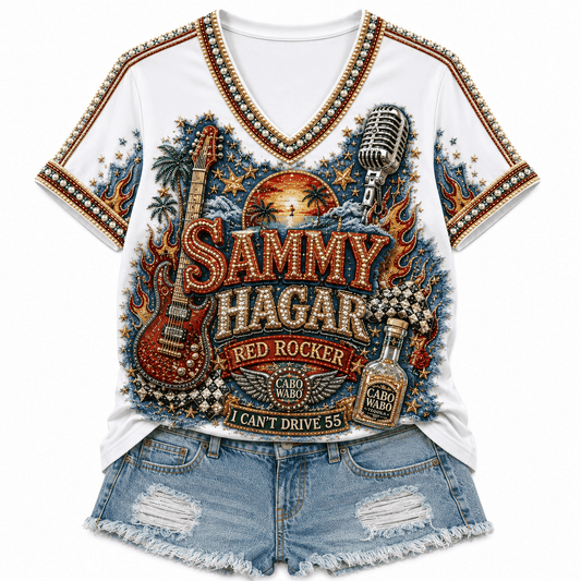 Sammy Hagar Red Rocker V-Neck Shirt Sammy Hagar Merch Music Lover Gifts - Foxy23shop