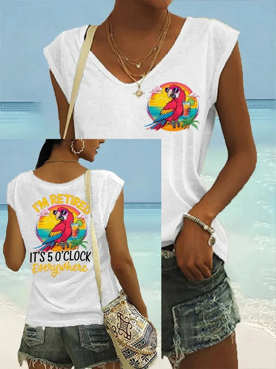 Jimmy Buffett Merch It's 5 O Clock Everywhere V-Neck Shirt Best Gift For Sisters - Foxy23shop