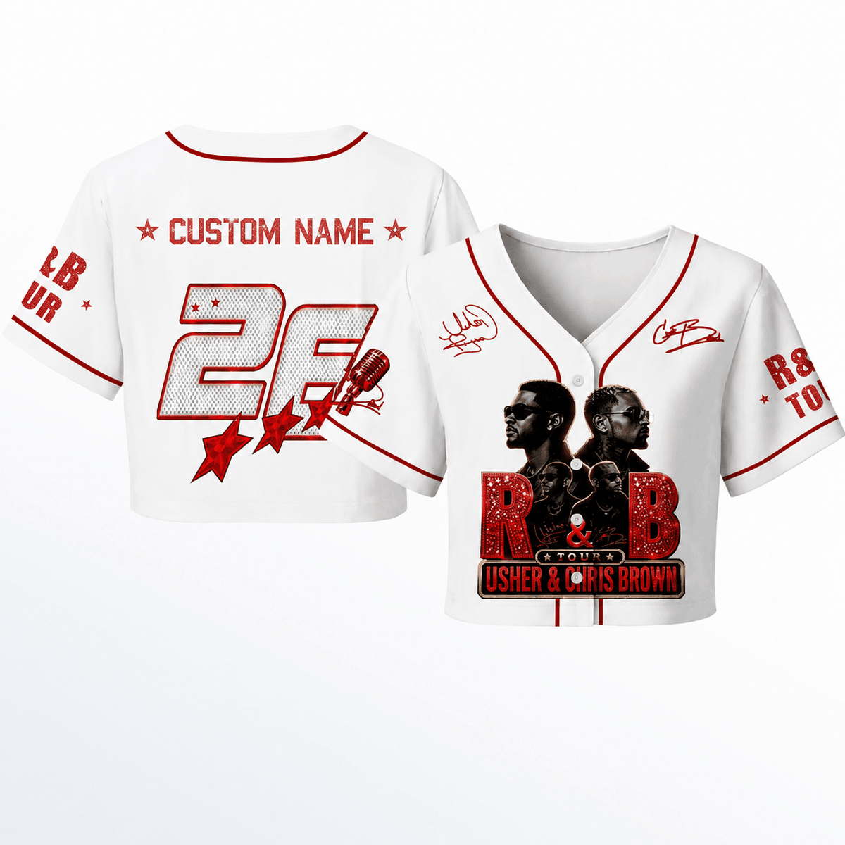 Custom Usher Chris Brown RNB Tour 2026 Cropped Jersey Birthday Gift For Music Lovers - Foxy23shop