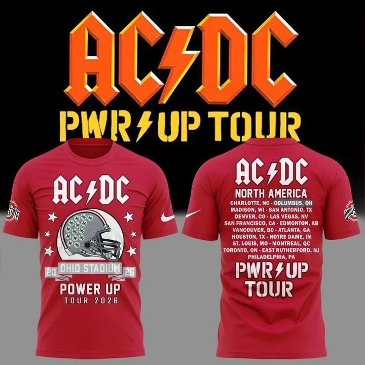 ACDC Merch x Ohio State Buckeyes Football Power Up Tour 2026 T-Shirt Football Lover Gifts - Foxy23shop