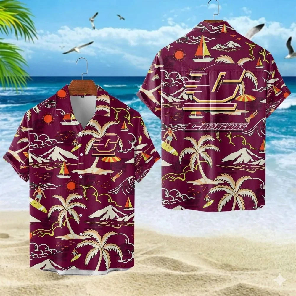 Central Michigan Chippewas Tropical Beach Hawaiian Shirt Central Michigan Summer Beach Merch - Foxy23shop