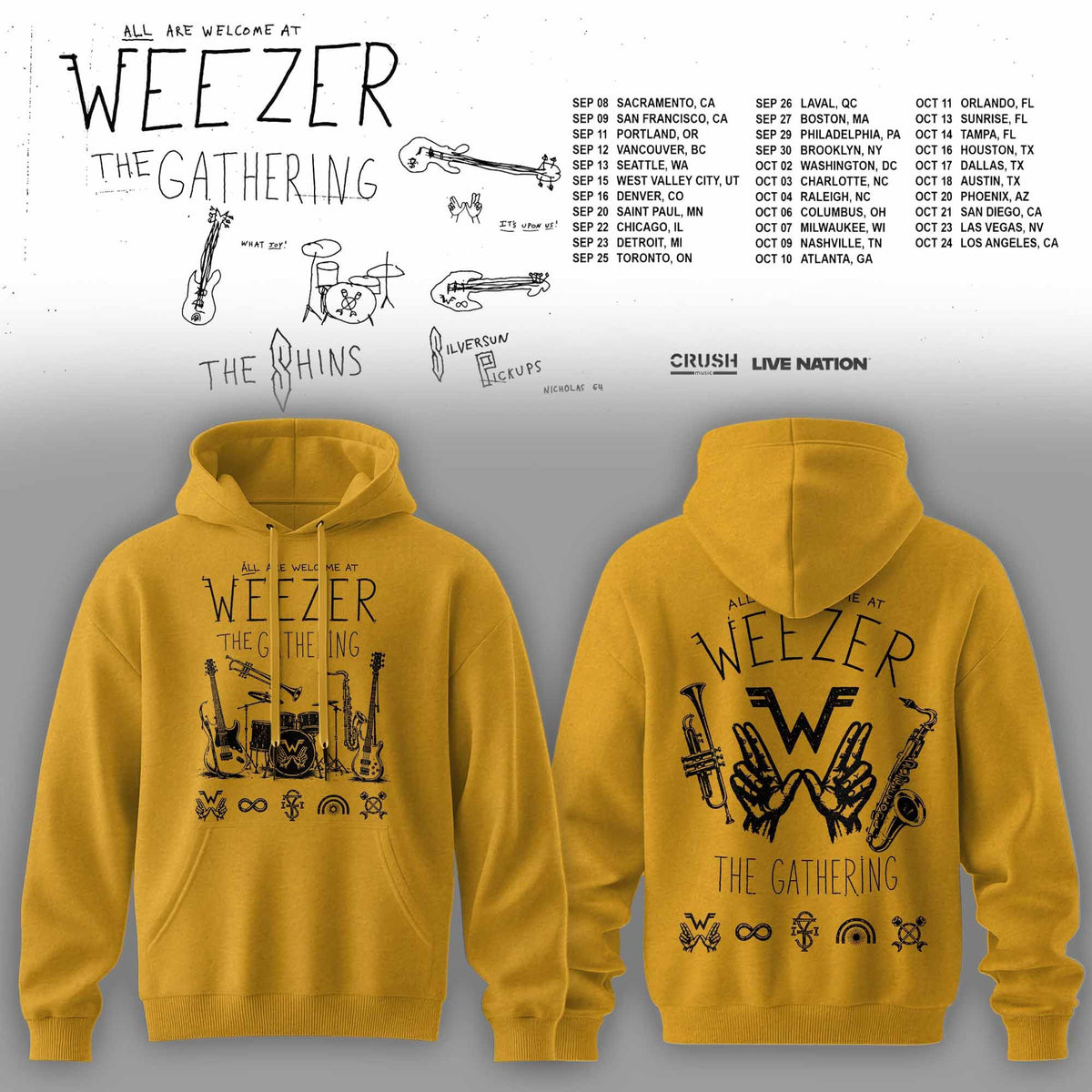 Weezer Merch The Gathering 2026 North America Tour Hoodie Weezer Music Concert Outfits - Foxy23shop
