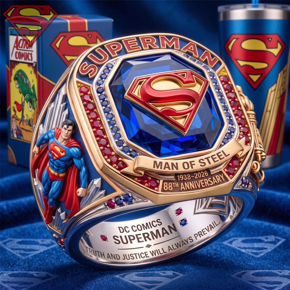 Superman 88th Anniversary Man Of Steel Round Engraved Ring Superman Accessories Fan Gift - Foxy23shop
