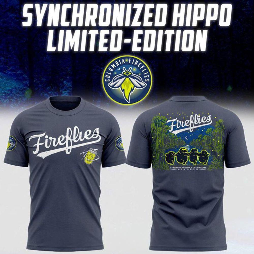 Columbia Fireflies X Synchronized Hippos 2026 T-Shirt Columbia Fireflies Gears Football Lover Gifts - Foxy23shop