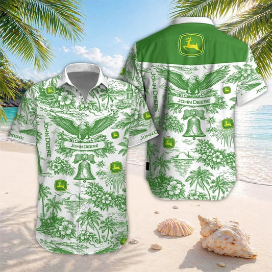 John Deere Eagle Liberty Bell Hawaiian Shirt John Deere Patriotic Aloha Shirt Gift For Fans - Foxy23shop