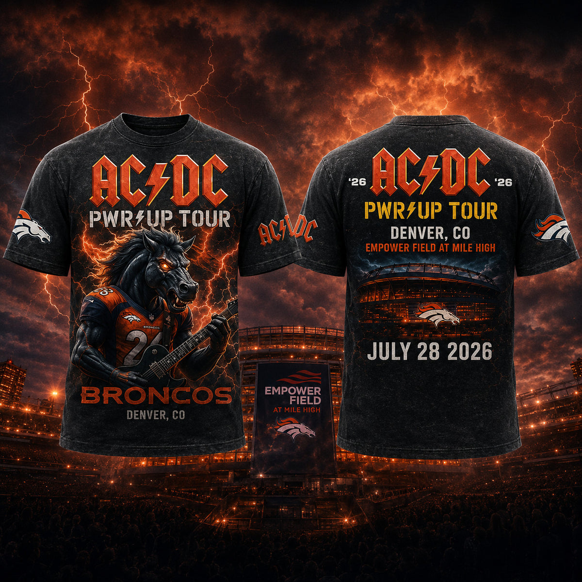 AC DC x Denver Broncos Merch Power Up Tour 2026 Shirt ACDC Music Outfits Great Gift For Brother - Foxy23shop