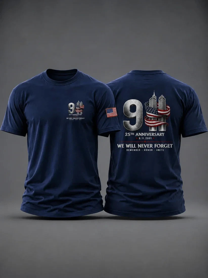 911 25th Anniversary We Will Never Forget Shirt 911 Memorial Graphic Tee - Foxy23shop