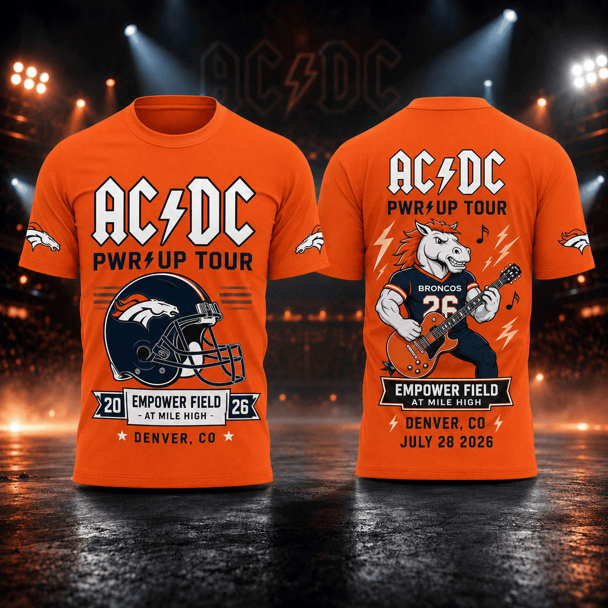 AC DC x Denver Broncos Merch Power Up Tour 2026 Shirt Game Day Clothing Football Gears - Foxy23shop