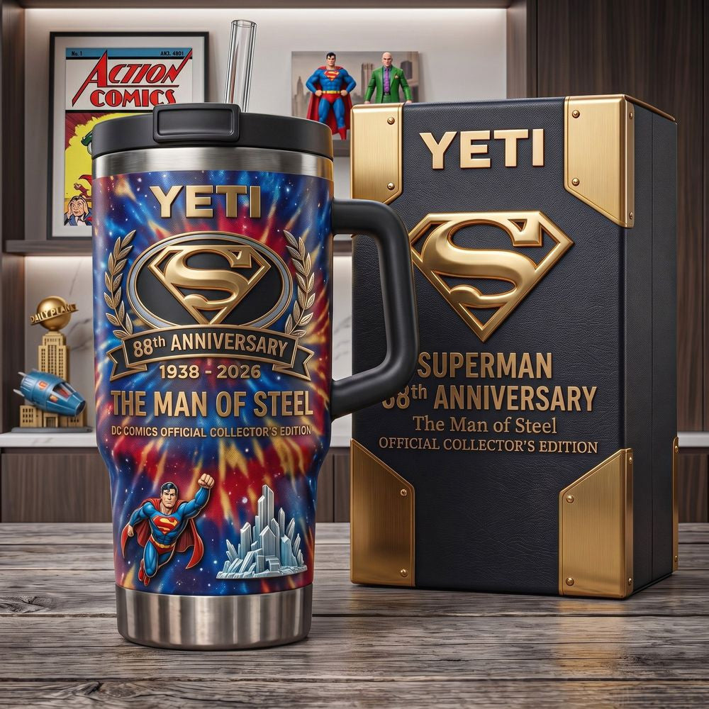 Superman 88th Anniversary Man Of Steel YETI Tumbler Superman Anniversary Merch Unique Gift Idea - Foxy23shop