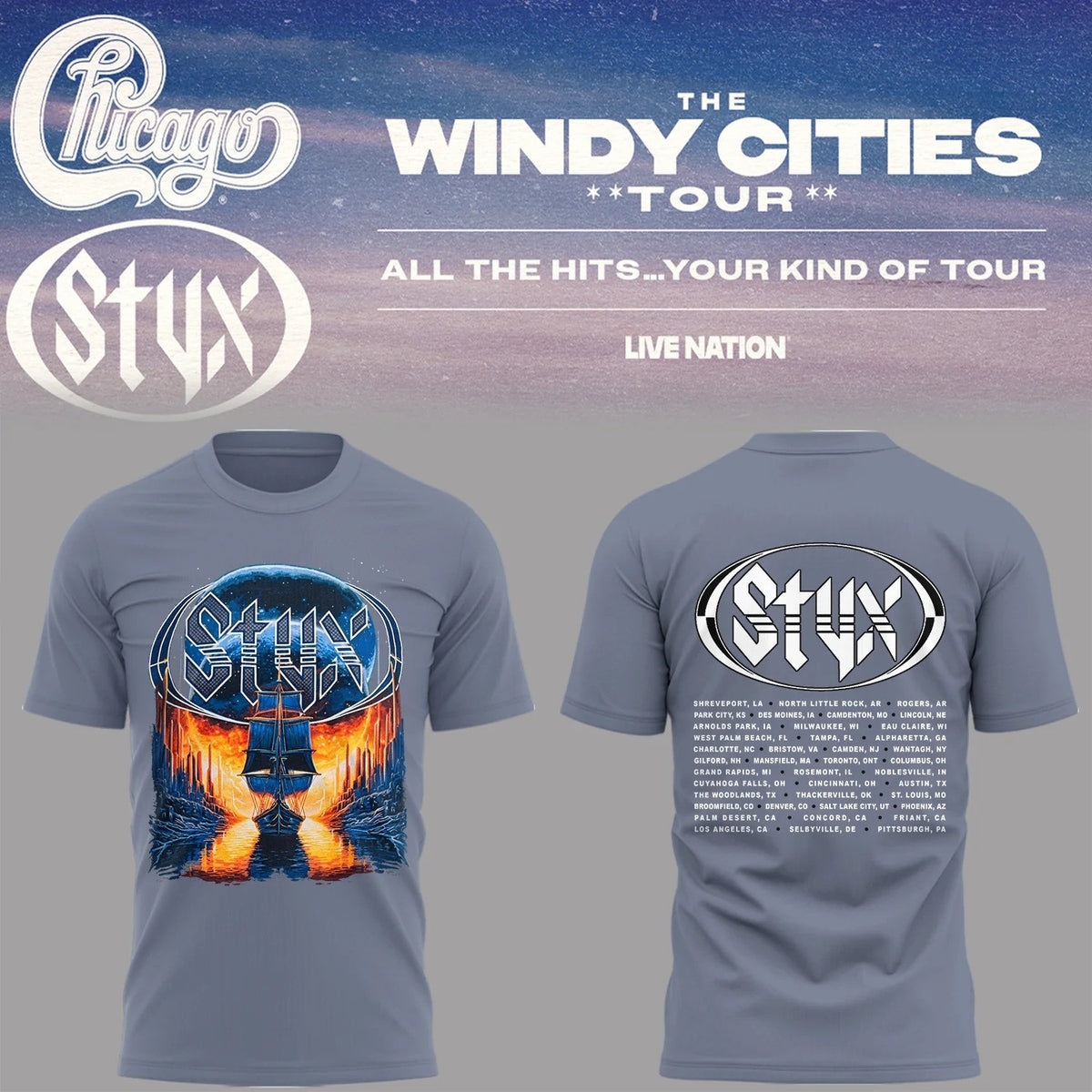 Styx Merch x Chicago The Windy Cities Tour T-Shirt Present Idea For Rock Music Fans - Foxy23shop