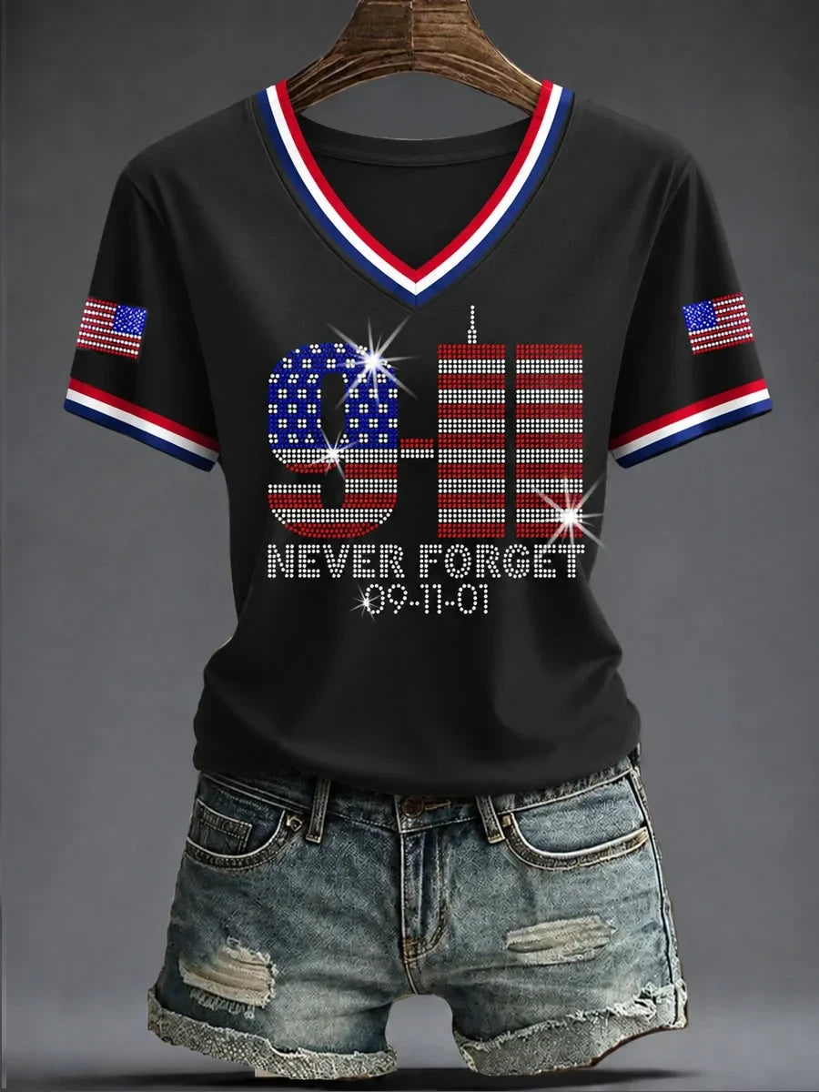 911 25Th Anniversary We Will Never Forget V-Neck Shirt 911 Tribute Tee Best Present For Wife - Foxy23shop