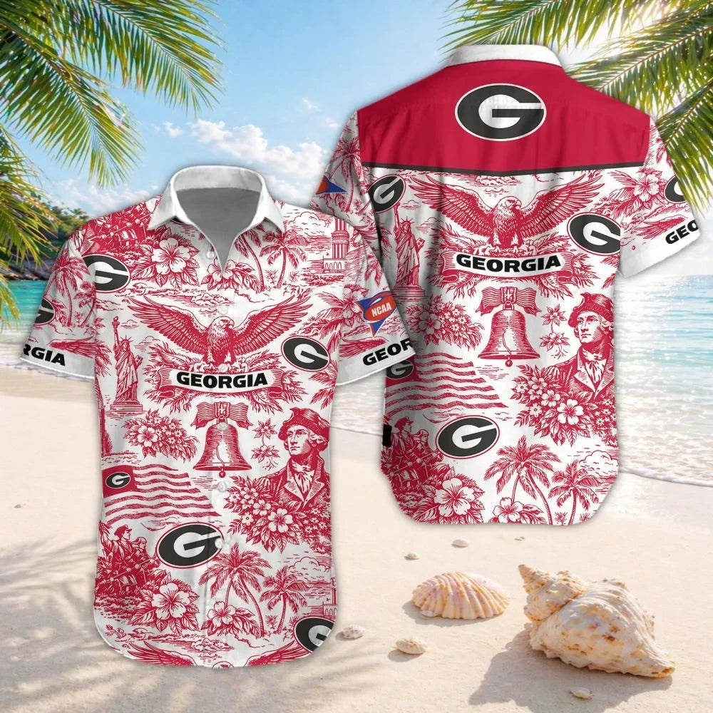 Georgia Bulldogs Patriotic Eagle Liberty Bell Hawaiian Shirt Georgia Bulldogs Merch Gift - Foxy23shop