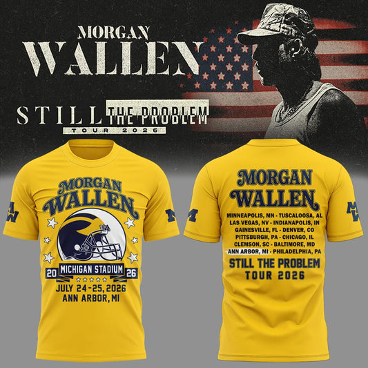 Morgan Wallen x Michigan Wolverines Football T-Shirt Still The Problem Tour 2026 Merch - Foxy23shop