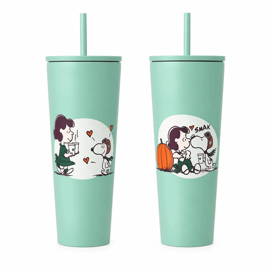 Starbucks X Peanuts Merch Snoopy And Lucy Van Pelt Autumn Coffee Tumbler Gifts For Starbucks Fans - Foxy23shop