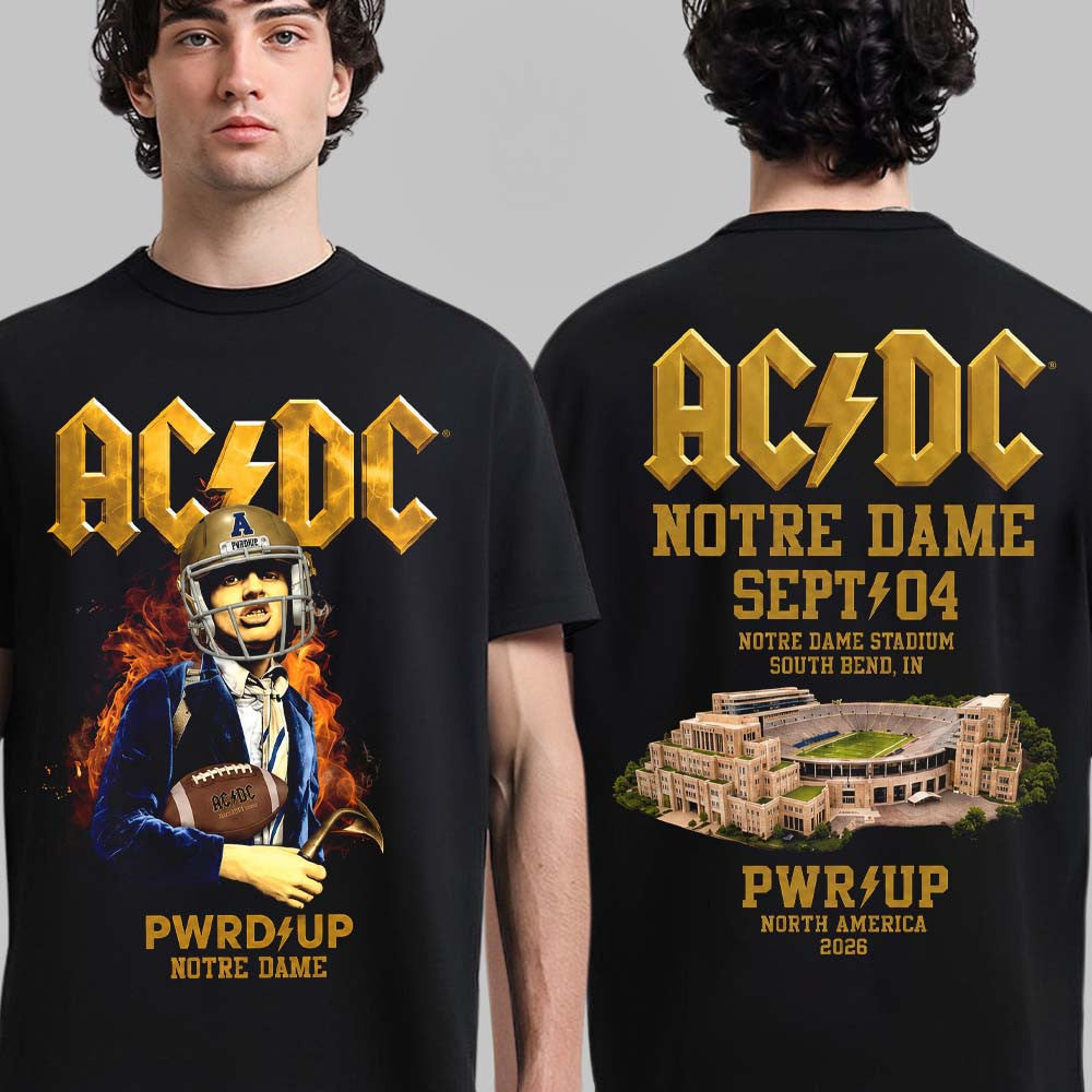 AC DC Merch PWR Up Notre Dame 2026 Event Tee At Notre Dame Shirt Unique Gifts For AC DC Lovers - Foxy23shop