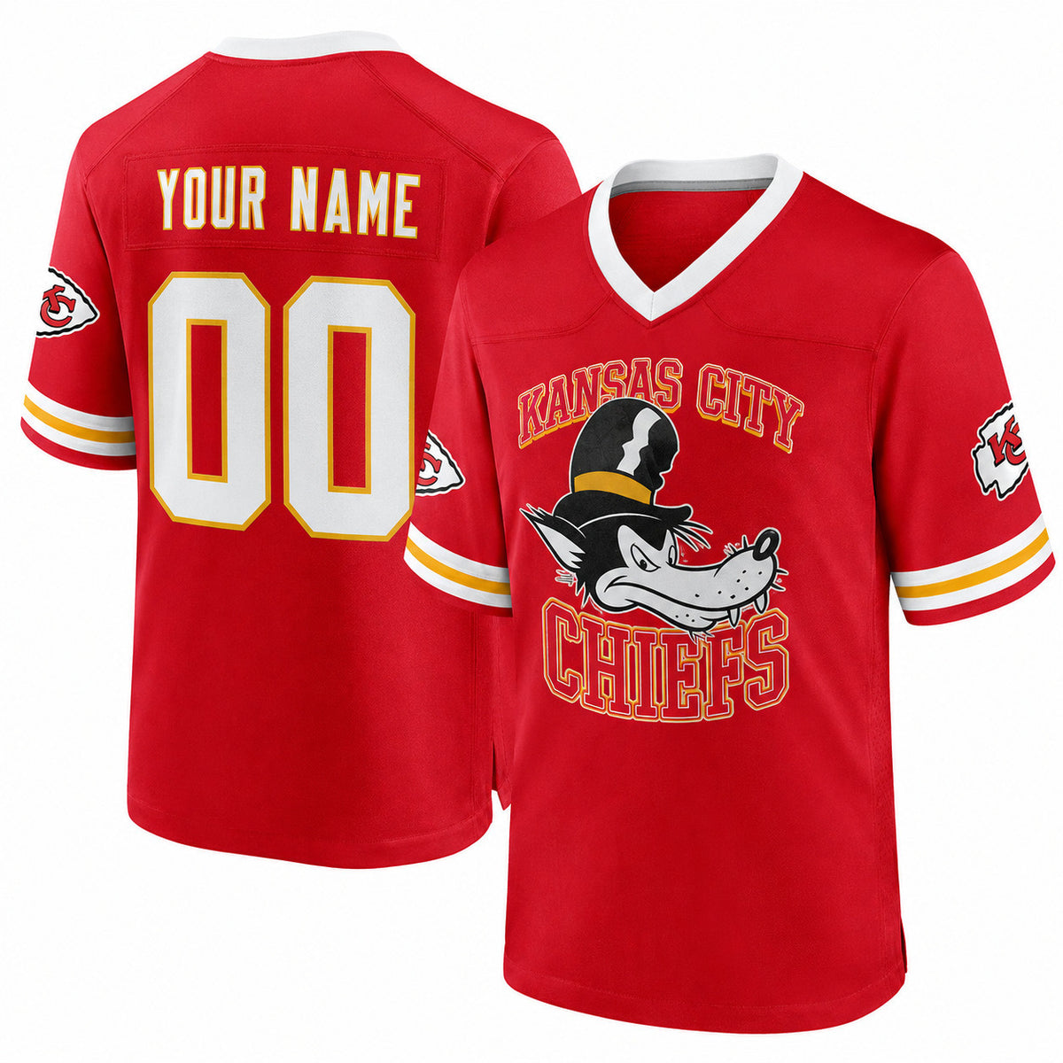 Custom Disney x Kansas City Chief Big Bad Wolf Jersey Kansas City Chiefs Merch Fans Gears - Foxy23shop