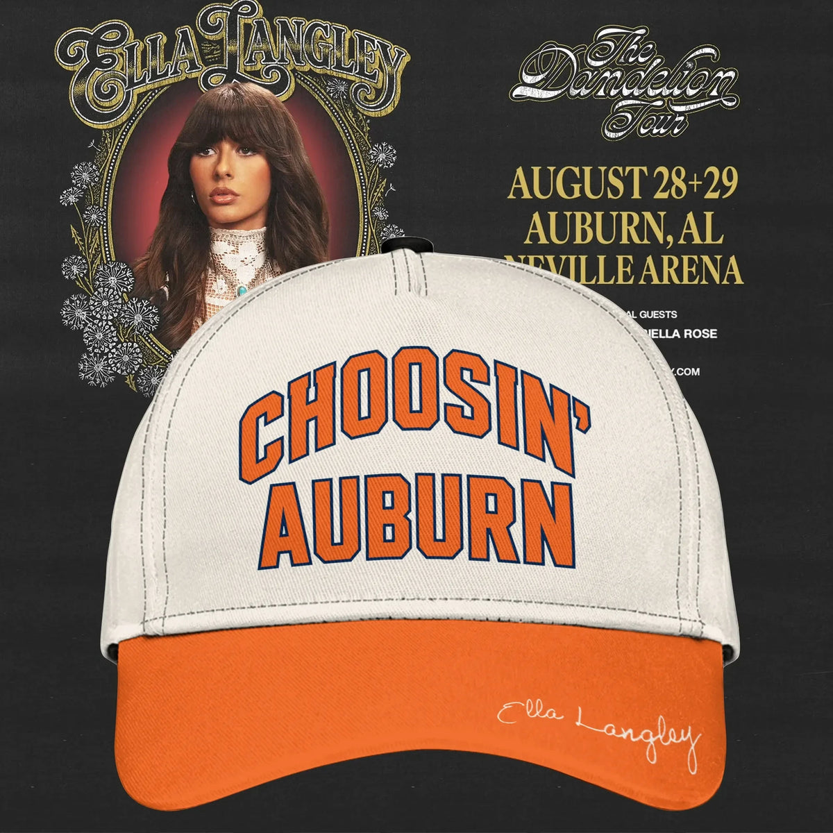 Auburn Tigers x Ella Langley The Dandelion Tour Hat Auburn Tigers Baseball Cap - Foxy23shop