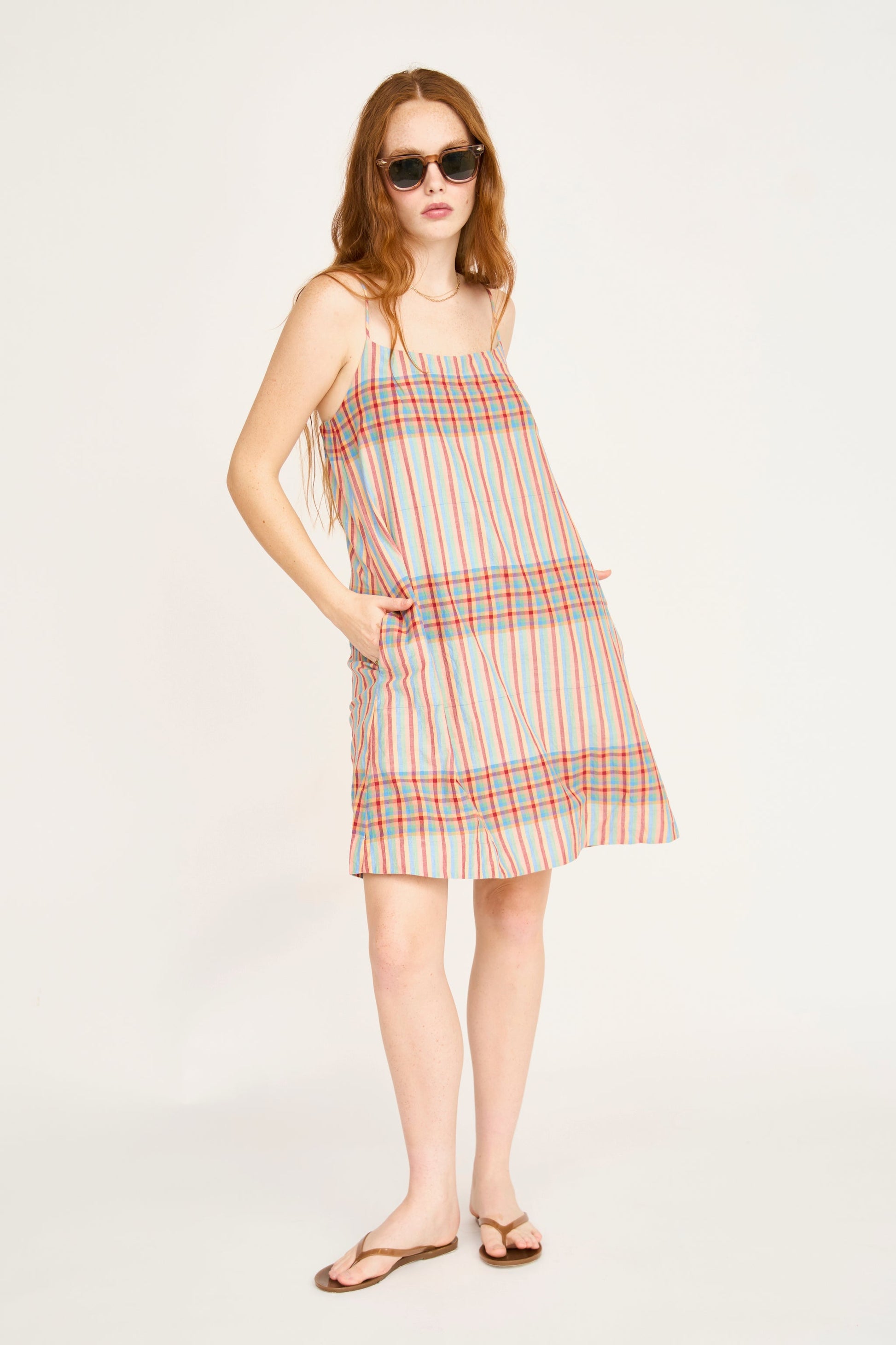 Cotton short dress on a hanger in store
