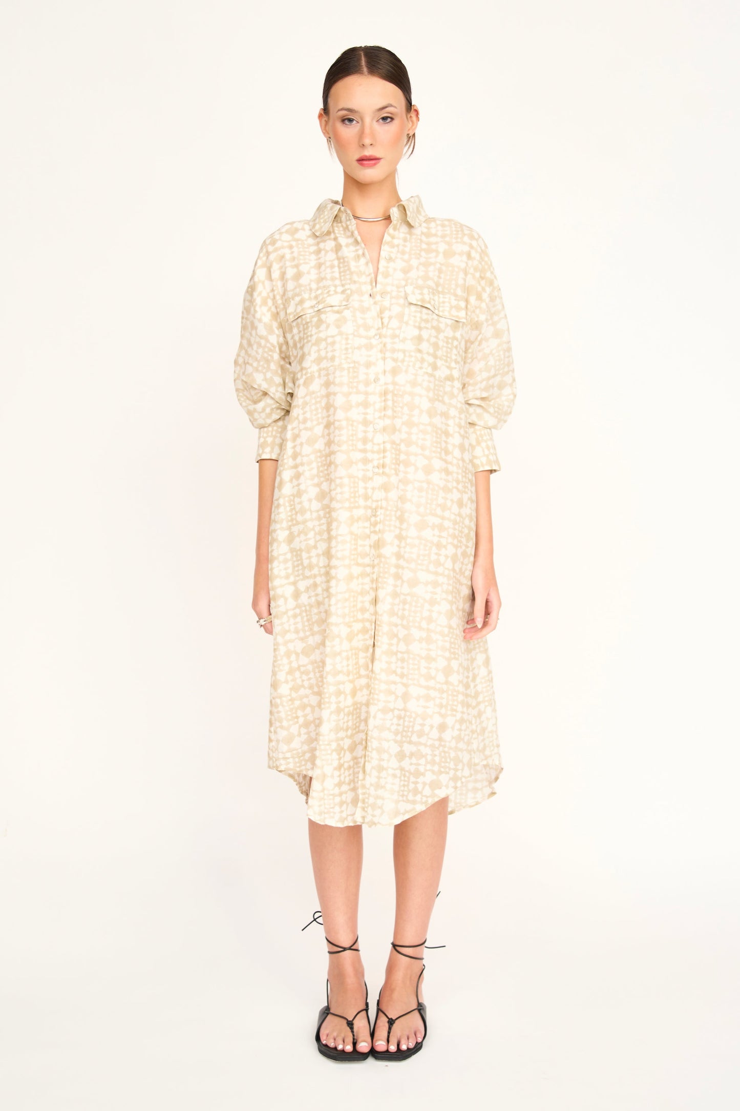 Cotton shirt dress on a hanger in store