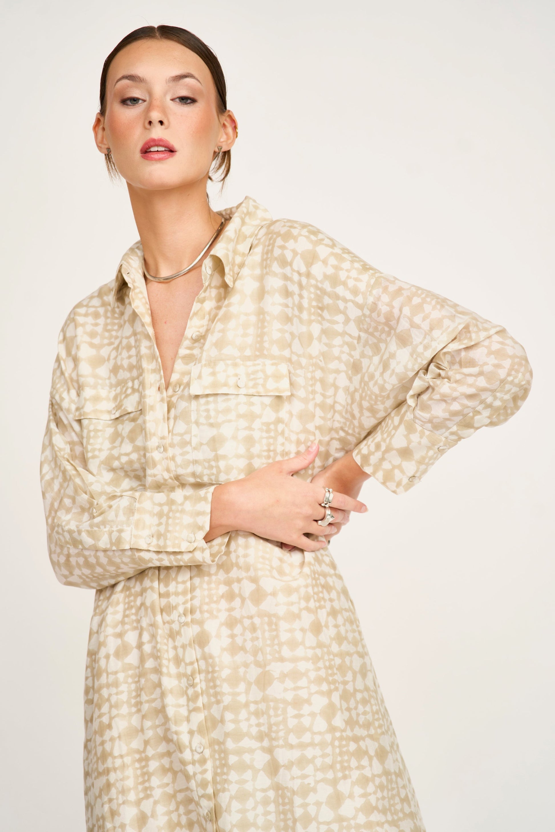 Cotton shirt dress on a hanger in store