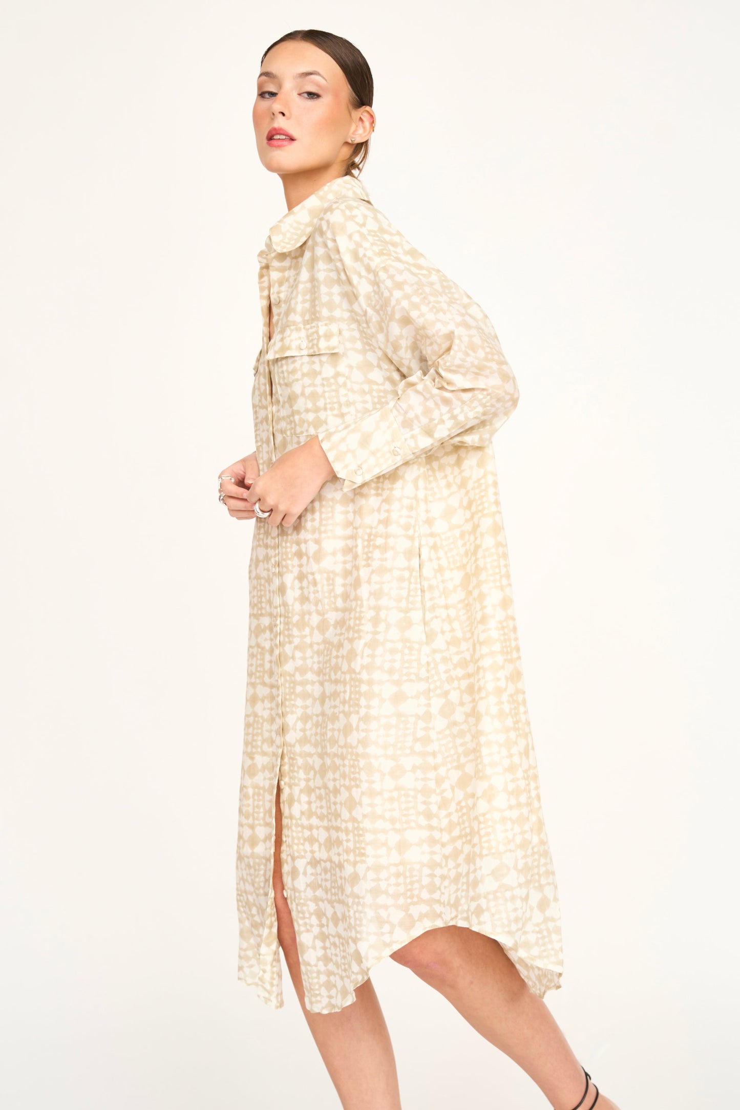 Cotton shirt dress on a hanger in store