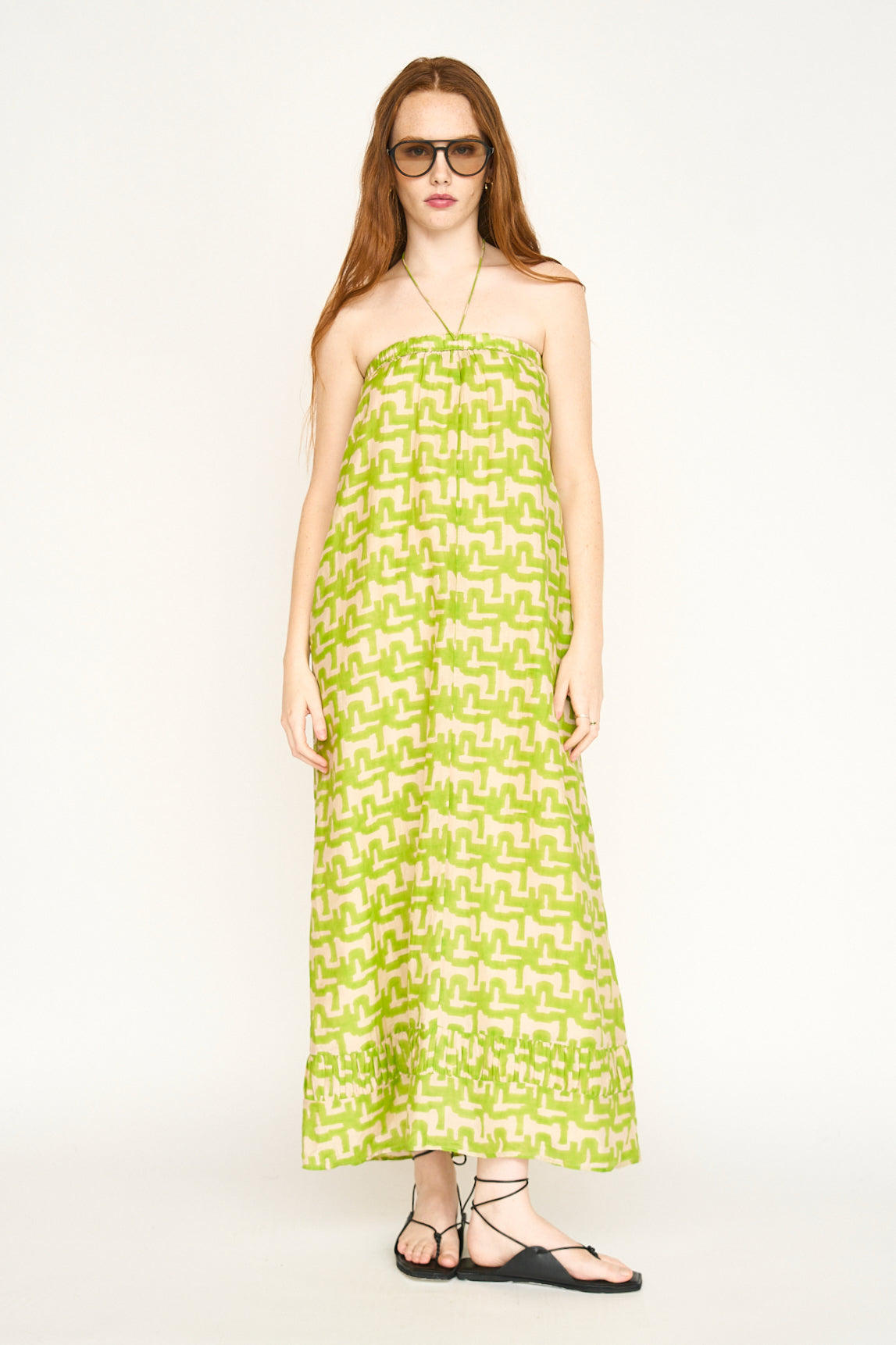 Cotton maxi dress on a hanger in store