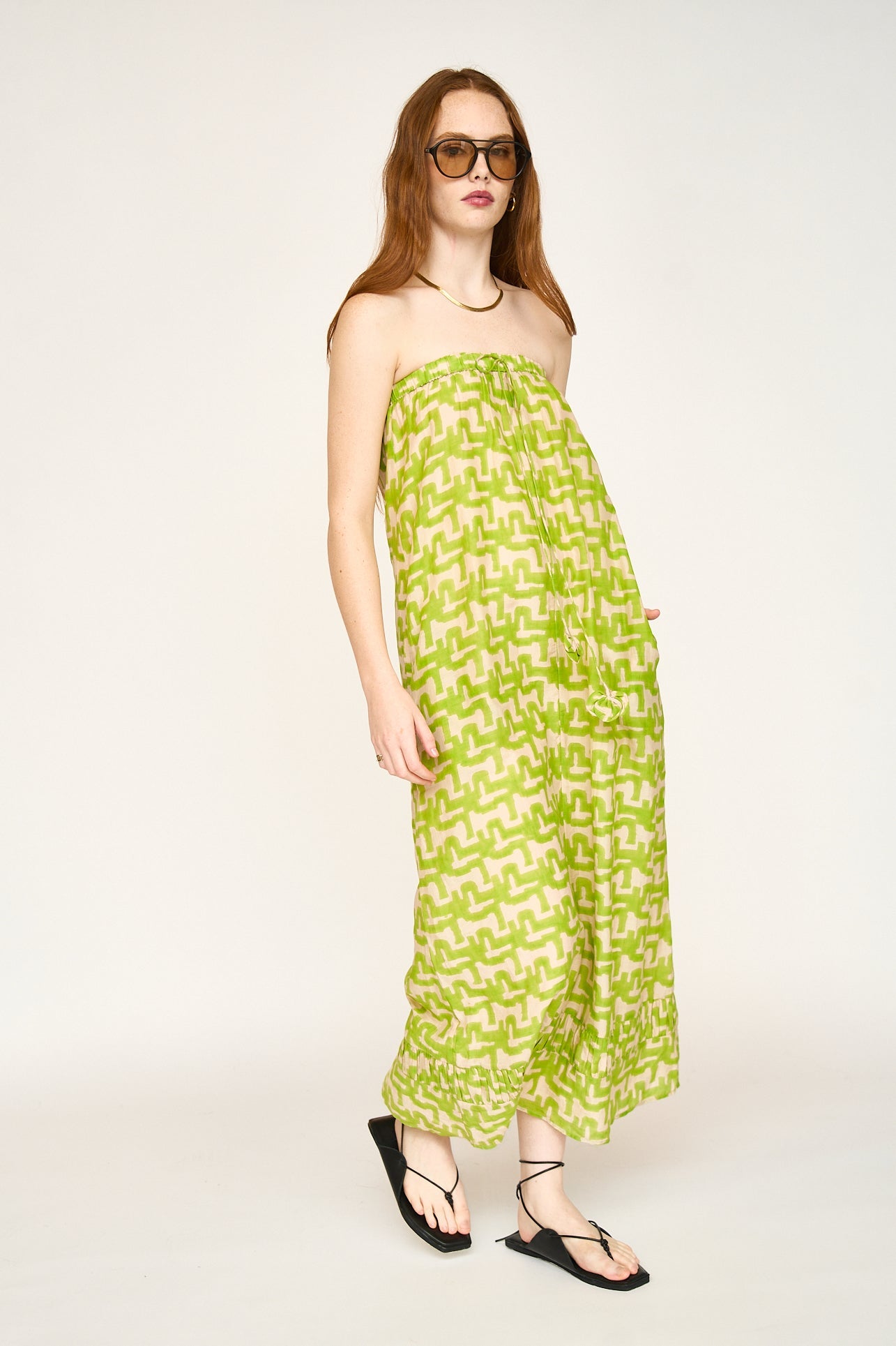 Cotton maxi dress on a hanger in store